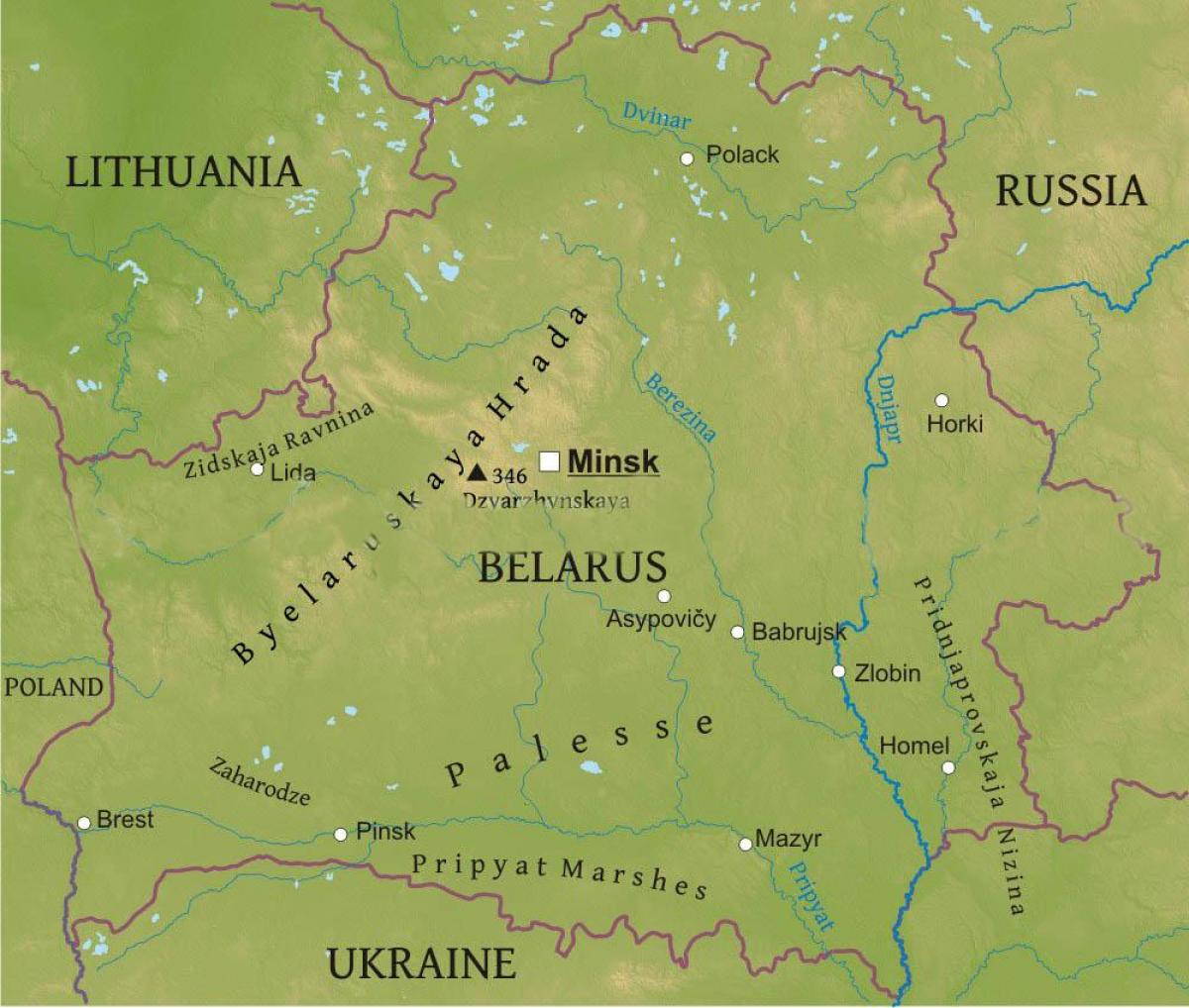 Mapa Białorusi fizyczna